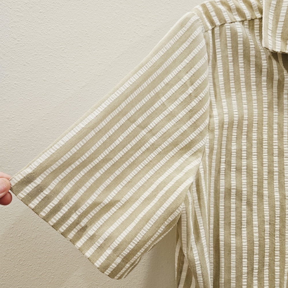Vintage 90s Andrew Mcmullen White Beige Stripe Sz 12 Cotton Collared Shirt Dress - Picture 8 of 8